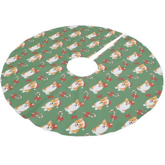 Corgi Christmas Candy Cane Pattern Polyester Weihnachtsbaumdecke (Schrägansicht)