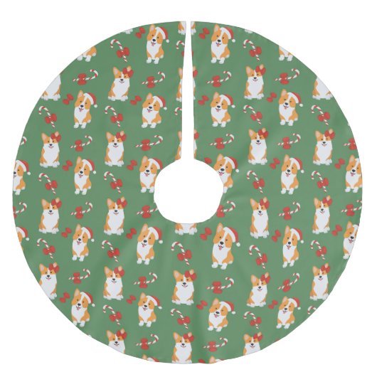Corgi Christmas Candy Cane Pattern Polyester Weihnachtsbaumdecke (Vorderseite)