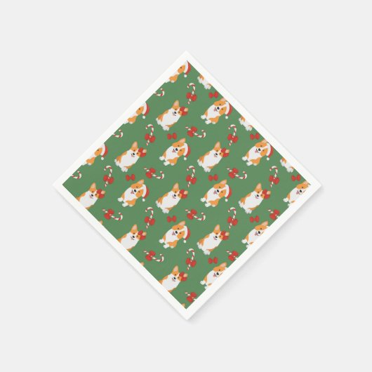 Corgi Christmas Candy Cane Pattern Serviette (Ecke)