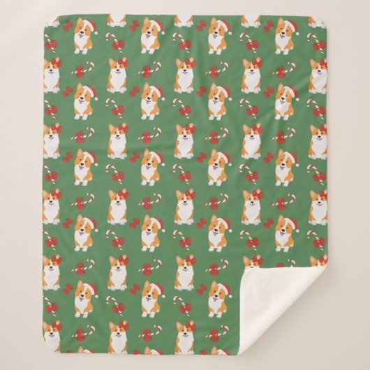 Corgi Christmas Candy Cane Pattern Sherpadecke (Vorderseite)