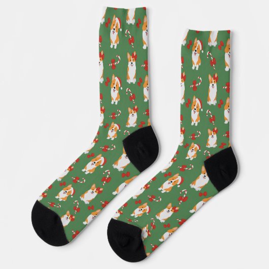 Corgi Christmas Candy Cane Pattern Socken (Linkes Detail)