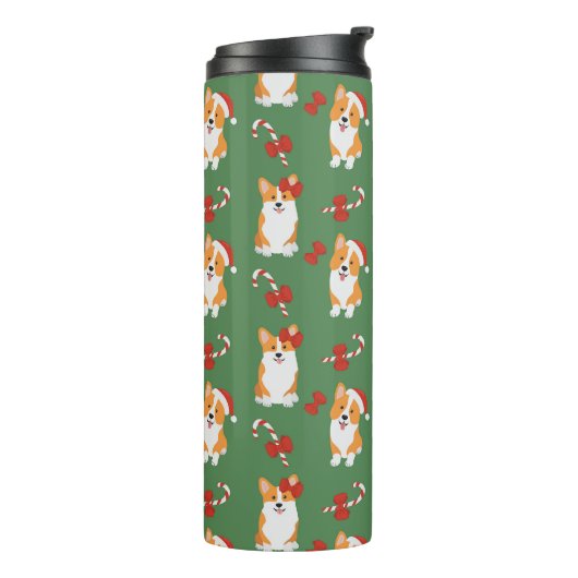 Corgi Christmas Candy Cane Pattern Thermosbecher (Nach links gedreht)