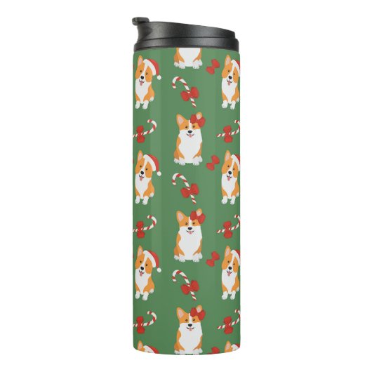 Corgi Christmas Candy Cane Pattern Thermosbecher (Nach rechts gedreht)