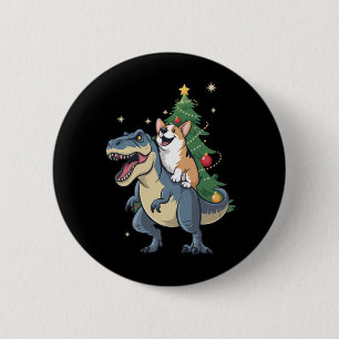 Corgi Christmas Dinosaurier Tree Rex Holiday Xmas Button