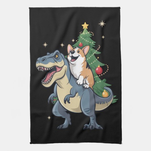 Corgi Christmas Dinosaurier Tree Rex Holiday Xmas Geschirrtuch (Vertikal)