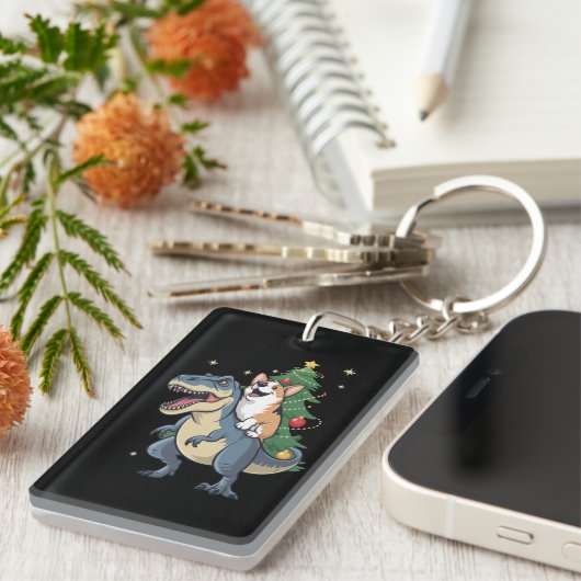 Corgi Christmas Dinosaurier Tree Rex Holiday Xmas Schlüsselanhänger (Vorderseite rechts)
