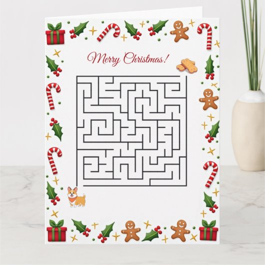 Corgi Christmas Maze Puzzle Holiday Karte (Vorderseite)