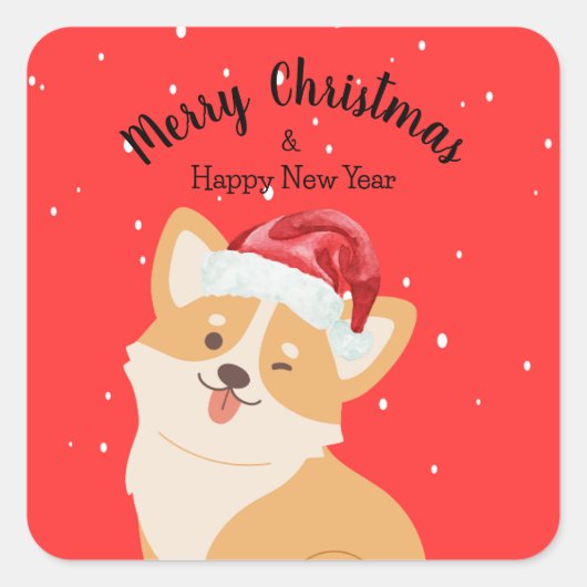 Corgi Christmas Quadratischer Aufkleber (Vorderseite)