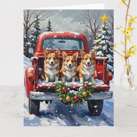 Corgi Christmas Red Truck Holiday Karte (Gelbe Blume)