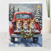 Corgi Christmas Red Truck Holiday Karte (Vorderseite)
