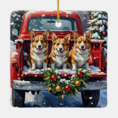 Corgi Christmas Red Truck Holiday Keramikornament (Rückseite)