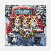 Corgi Christmas Red Truck Holiday Magnet (Vorne)