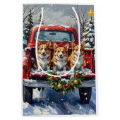 Corgi Christmas Red Truck Holiday Mittlere Geschenktüte (Vorderseite)