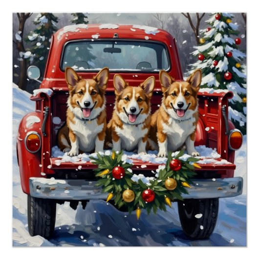 Corgi Christmas Red Truck Holiday Poster (Vorderseite)