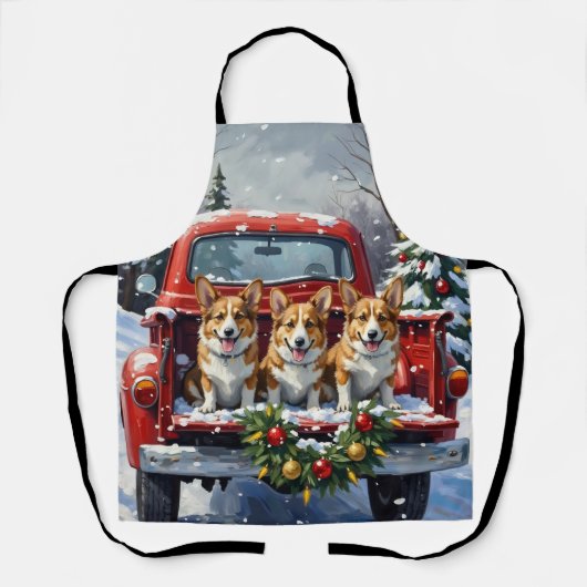 Corgi Christmas Red Truck Holiday Schürze (Vorderseite)