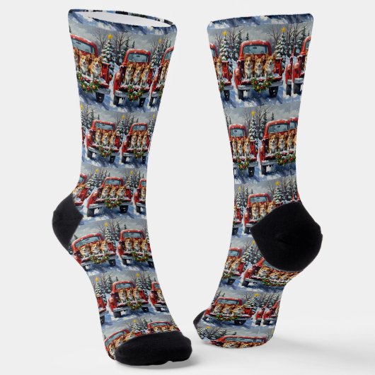 Corgi Christmas Red Truck Holiday Socken (Gewinkelt)