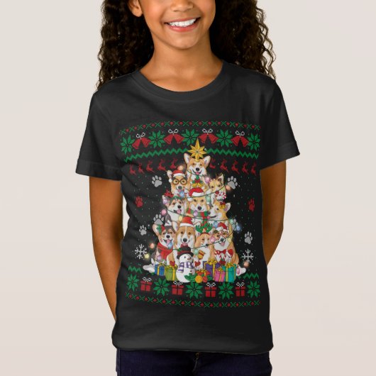 Corgi Christmas Tree Fairy Lights Santa Dog Lover T-Shirt (Vorderseite)
