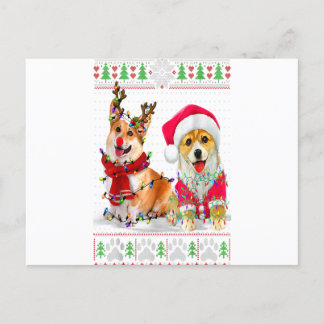 Corgi Christmas Tree Lights Santa Hat Pajama Ugly Postkarte