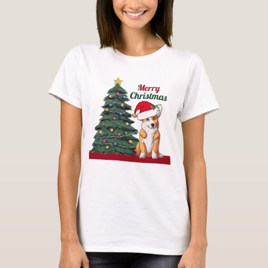 Corgi Christmas Tree Niedlich Holiday T-Shirt (Vorderseite)