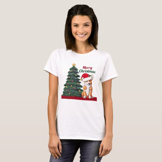 Corgi Christmas Tree Niedlich Holiday T-Shirt (Vorne ganz)