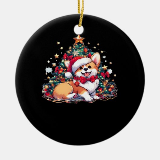 Corgi Christmas Tree Oversized T-Shirt Keramik Ornament (Vorne)