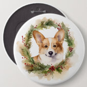 Corgi Christmas Wreath Festivals Button (Vorne & Hinten)