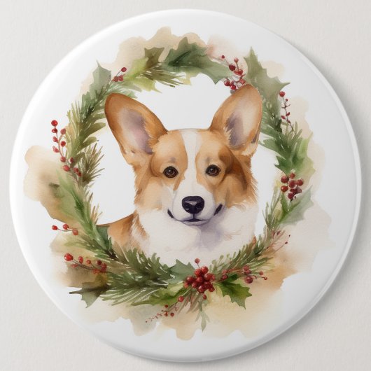 Corgi Christmas Wreath Festivals Button (Vorderseite)
