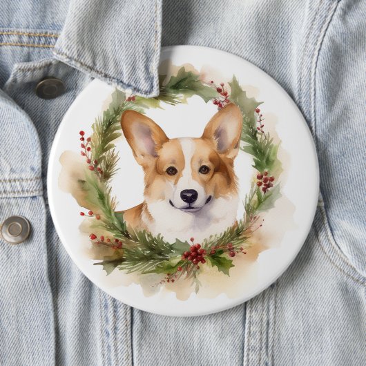 Corgi Christmas Wreath Festivals Button (Beispiel)