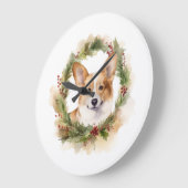Corgi Christmas Wreath Festivals Große Wanduhr (Winkel)