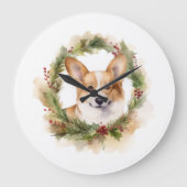 Corgi Christmas Wreath Festivals Große Wanduhr (Vorderseite)