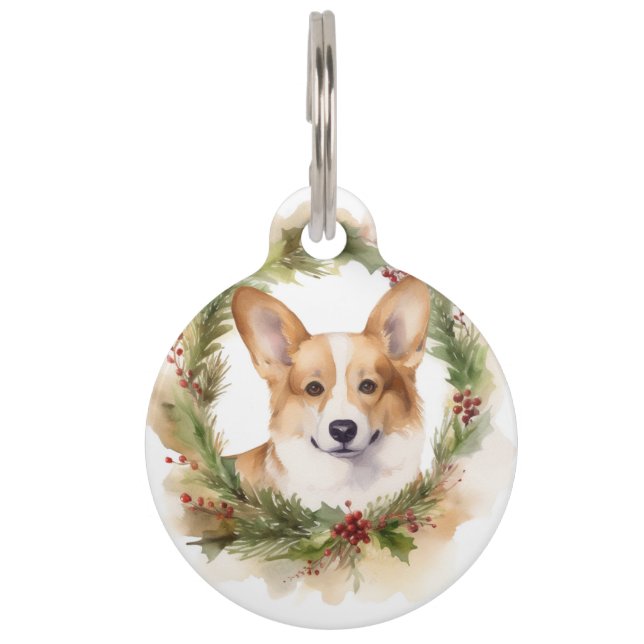 Corgi Christmas Wreath Festivals Haustiermarke (Vorderseite)