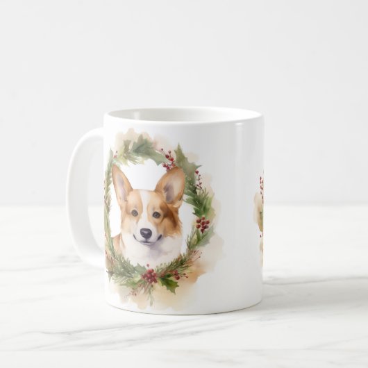 Corgi Christmas Wreath Festivals Kaffeetasse (Vorderseite Links)