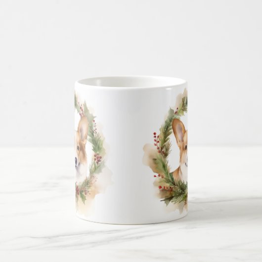 Corgi Christmas Wreath Festivals Kaffeetasse (Mittel)