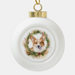 Corgi Christmas Wreath Festivals Keramik Kugel-Ornament