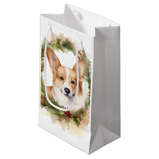 Corgi Christmas Wreath Festivals Kleine Geschenktüte (Vorderseite Schrägansicht)