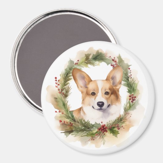 Corgi Christmas Wreath Festivals Magnet (Vorderseite/Rückseite)
