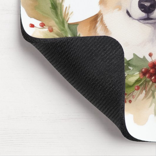 Corgi Christmas Wreath Festivals Mousepad (Ecke)