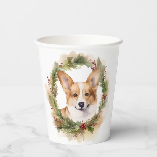 Corgi Christmas Wreath Festivals Pappbecher (Rückseite)