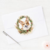 Corgi Christmas Wreath Festivals Runder Aufkleber (Umschlag)