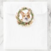 Corgi Christmas Wreath Festivals Runder Aufkleber (Tasche)