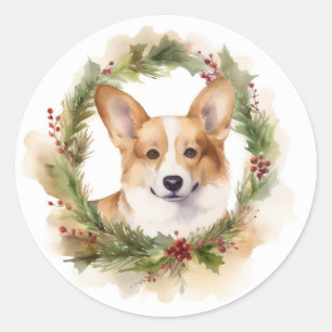 Corgi Christmas Wreath Festivals Runder Aufkleber