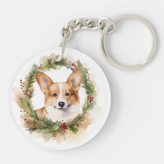 Corgi Christmas Wreath Festivals Schlüsselanhänger (Rückseite)