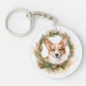 Corgi Christmas Wreath Festivals Schlüsselanhänger (Vorderseite)