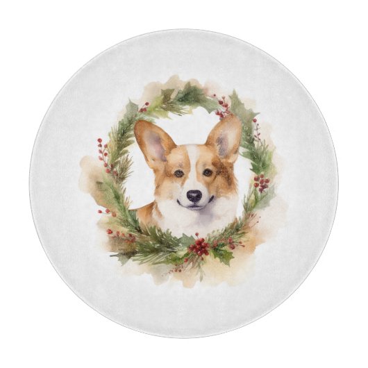 Corgi Christmas Wreath Festivals Schneidebrett (Vorderseite)