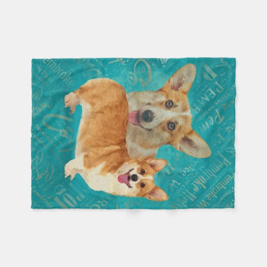 Corgi-Collagen-abstrakte Mischmedien Fleecedecke (Vorderseite (Horizontal))