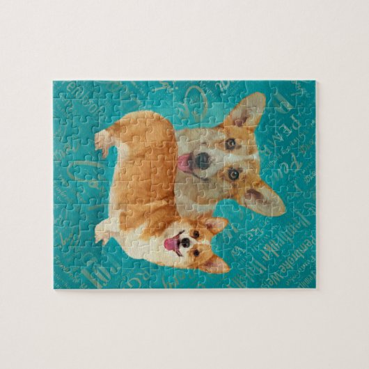 Corgi-Collagen-abstrakte Mischmedien Puzzle (Horizontal)