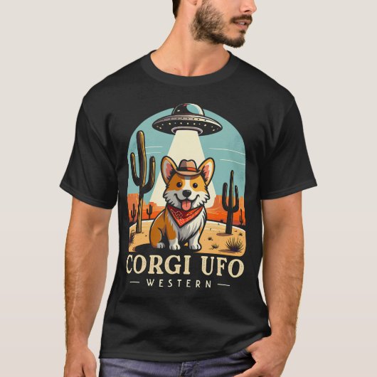 Corgi Cowboy Ufo Funny Western Alien T-Shirt (Vorderseite)