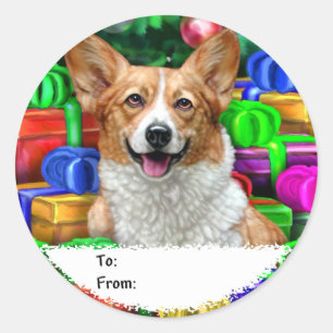 Corgi Cristmas Open Geschenke Tags Runder Aufkleber