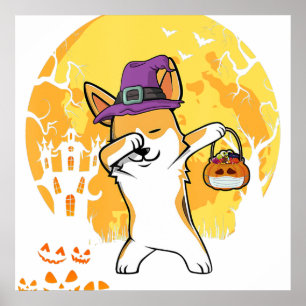 Corgi Dabbing Hexch Pumpkin Funny Hund Halloween Poster