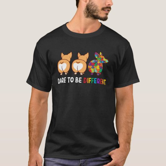 Corgi Dare To Be Different Autism Awareness T-Shirt (Vorderseite)